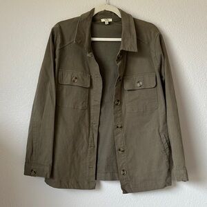 Kori Olive Utility Jacket Size Large Cotton Button Front Military Style